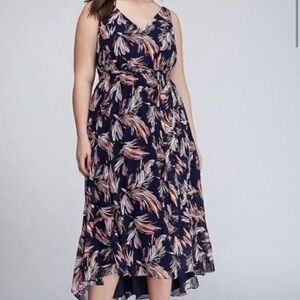Lane Bryant Sleeveless V-Neck Belted Midi Dress Size 26 Floral Lined